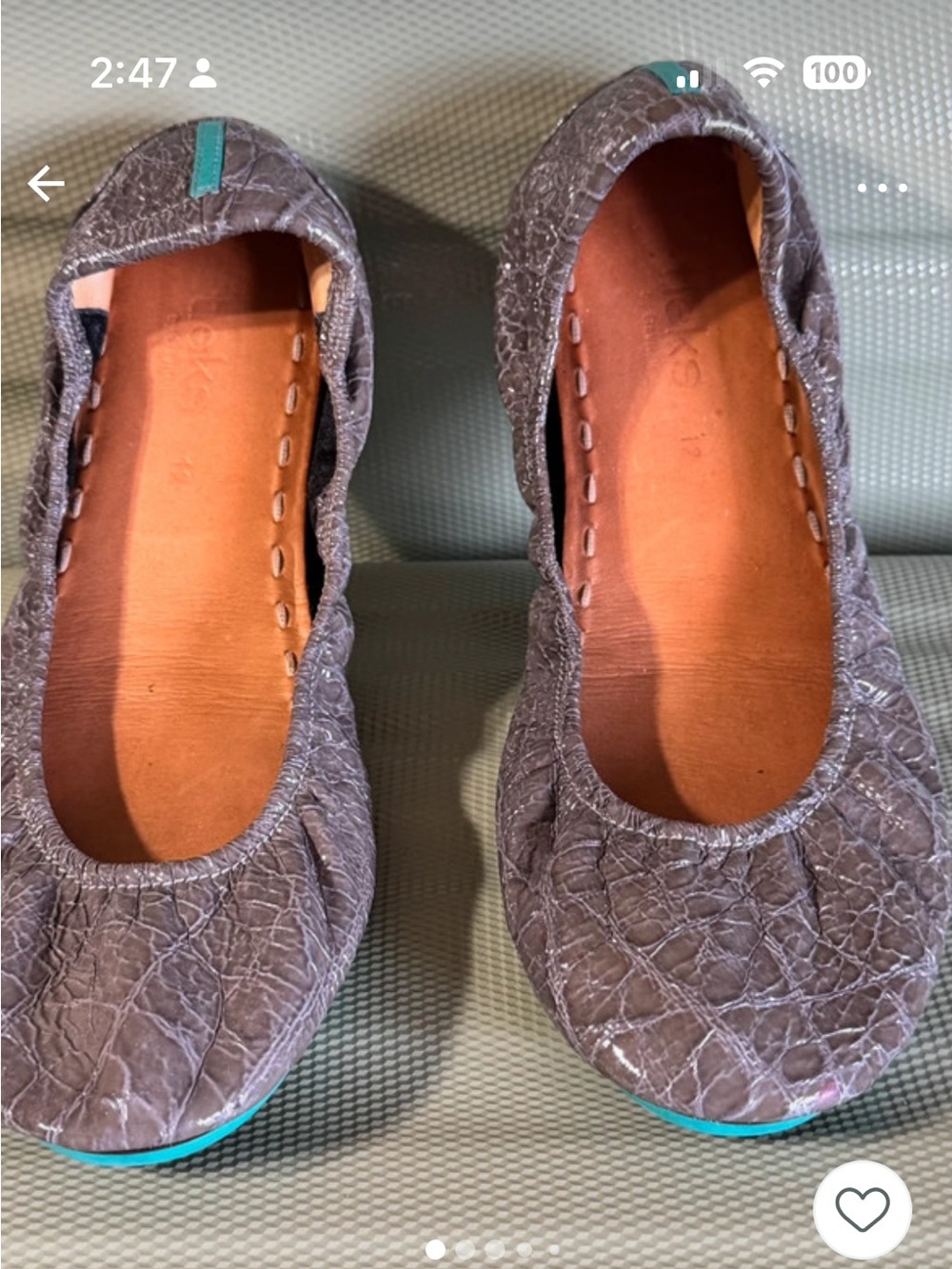 Tieks Women's Gray Croc-Textured Leather Ballet Flats